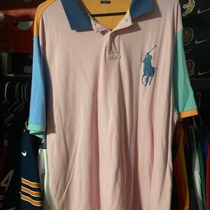 Ralph Lauren multicolored Peach Polo with Blue Collar
